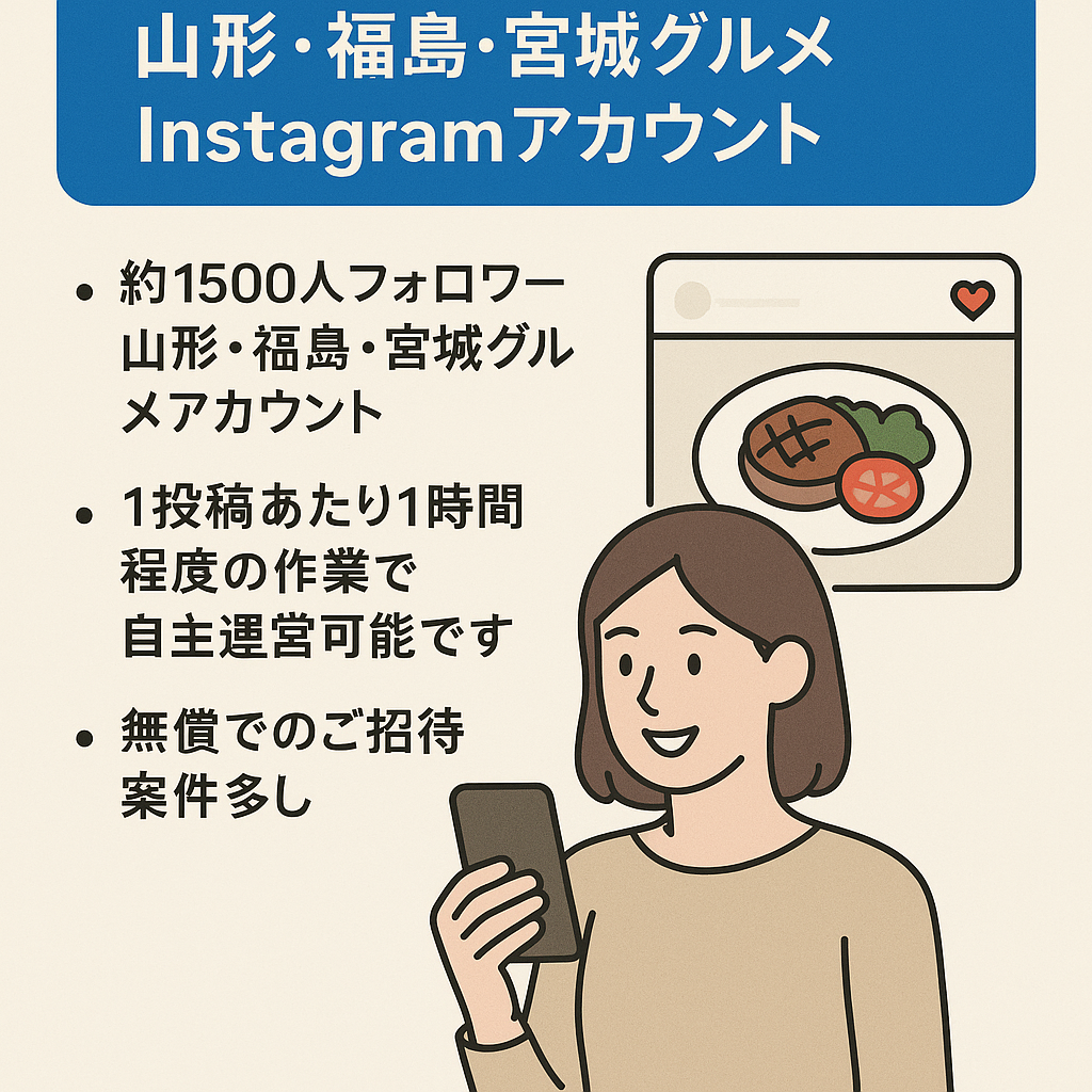 約1500人フォロワー山形・福島・宮城グルメinstagramアカウント・アフィリエイト広告・グルメ無償案件多し