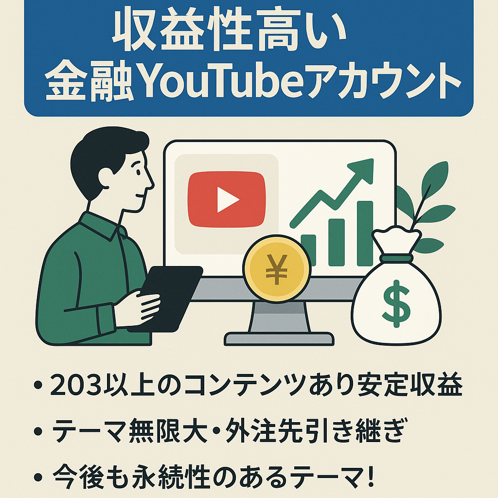 お買い得：収益性高い6500人の金融youtubeアカウント！テーマ無限大・再生数も安定!値引き応じます！