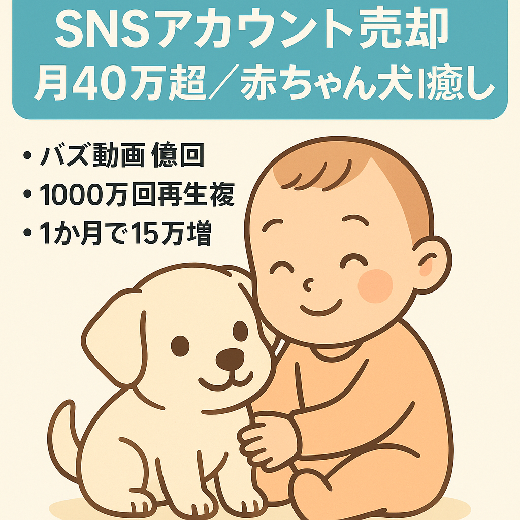 【運用開始1ヶ月でSNS総フォロワー約15万人達成、月収40万円以上】赤ちゃんと犬のAI癒し系ジャンル