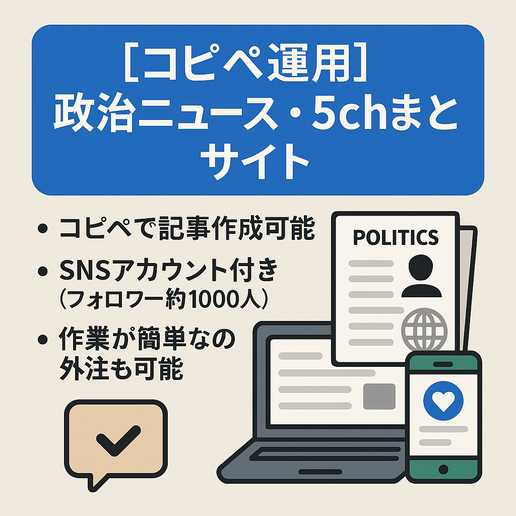 【コピペ運用】政治ニュース・5chまとめサイト、SNSアカウント月
