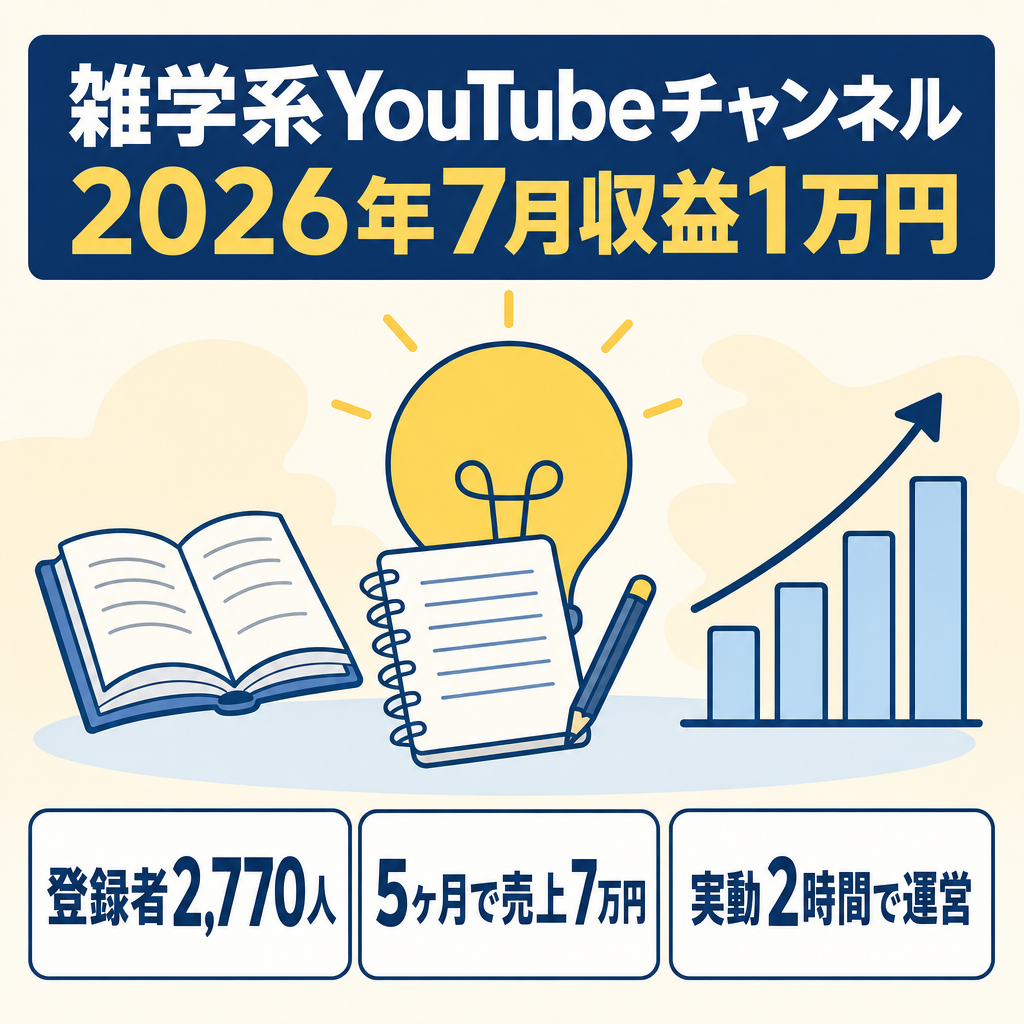 【登録者2770人・2026年7月収益1万円】ライフハック雑学系長尺YouTubeチャンネル譲渡／非属人・ペナルティなし・運営マニュアル付き