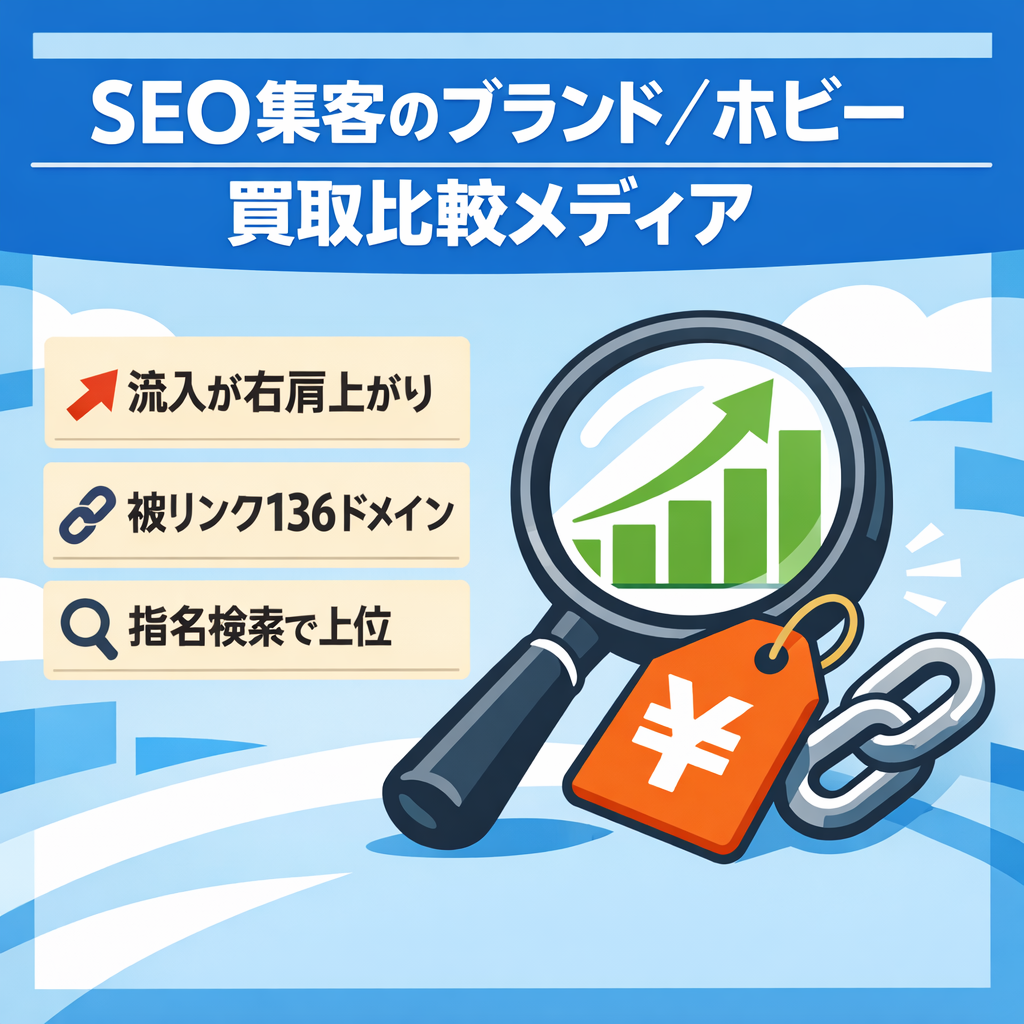 SEO集客のブランド中心の買取比較メディア（ブランド・ホビー系）