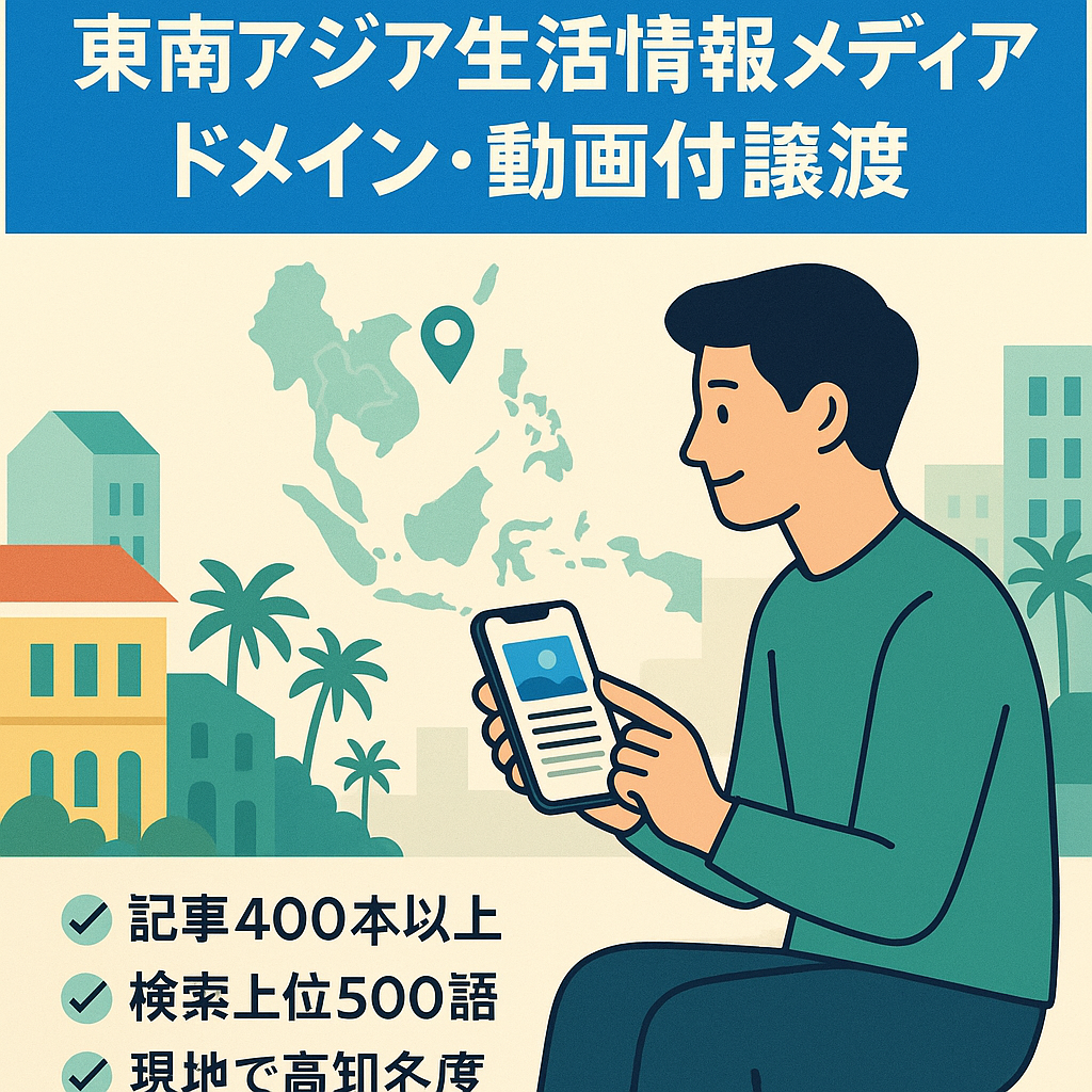 東南アジア某都市の有名生活情報メディア！ドメインとコンテンツ、収益化済Youtubeチャンネルをまるごと譲渡します