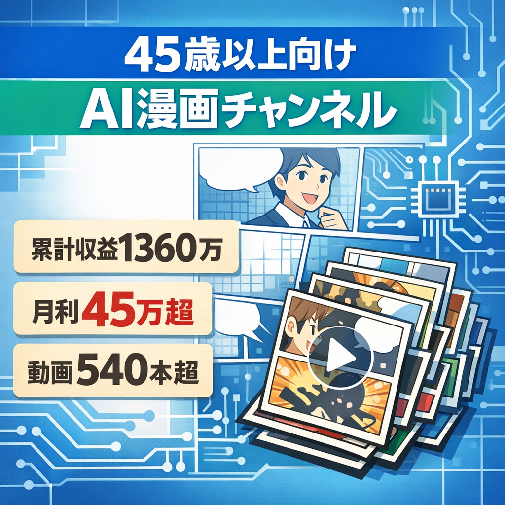 【2月16日時点で61万】45歳以上視聴メインの高単価AI漫画ch｜外注可・マニュアルテンプレ付｜登録者4万人越え
