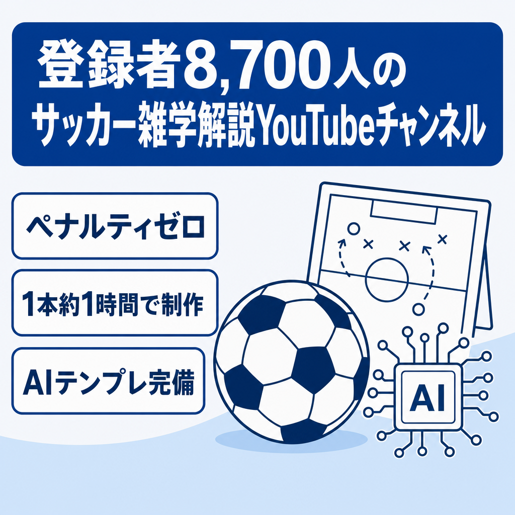サッカー雑学・トレンド解説YouTube・非属人・登録者8,700人｜AIテンプレ・マニュアル完備
