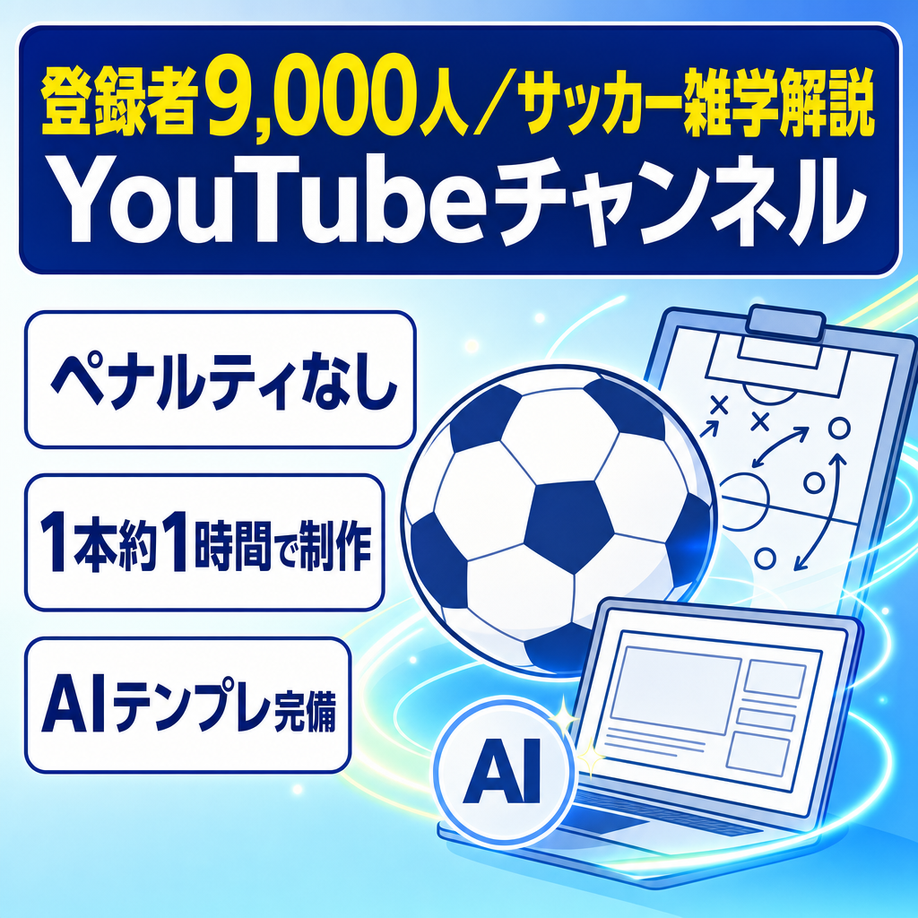 サッカー雑学・トレンド解説YouTube・非属人・登録者9,000人｜AIテンプレ・マニュアル完備
