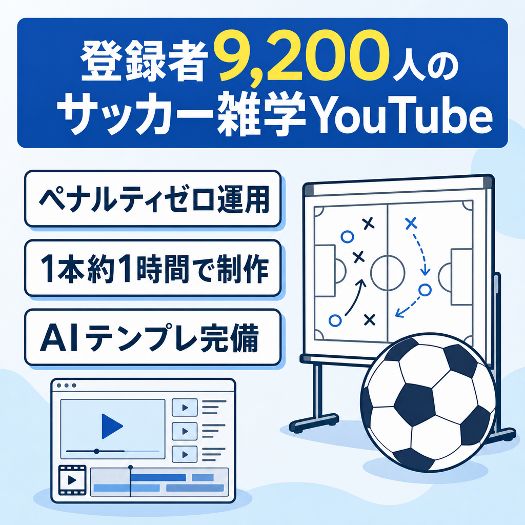 サッカー雑学・トレンド解説YouTube・非属人・登録者9,200人｜AIテンプレ・マニュアル完備