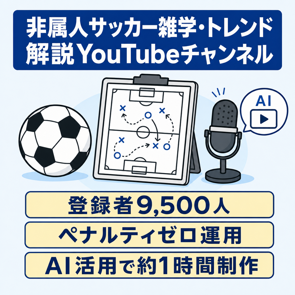 サッカー雑学・トレンド解説YouTube・非属人・登録者9,500人｜AIテンプレ・マニュアル完備