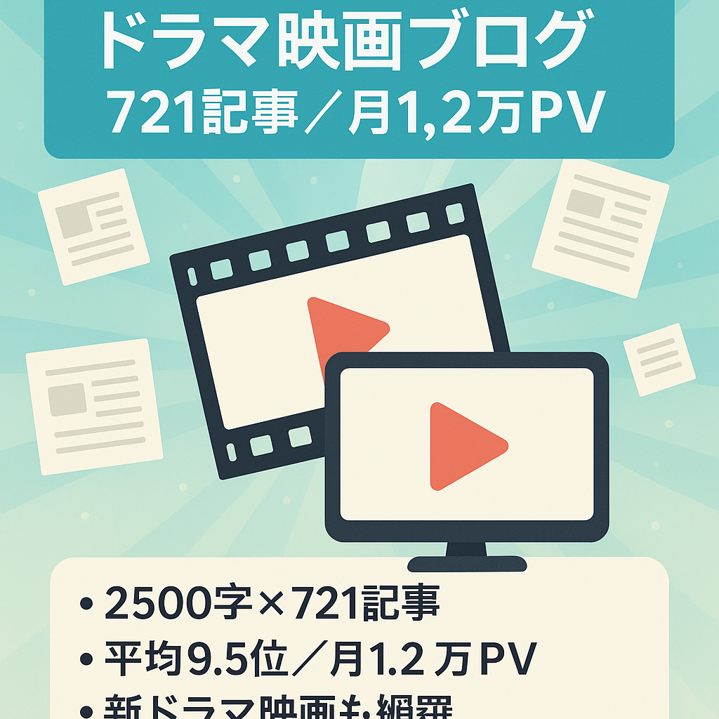 【ドラマ映画721記事】月1.2万PV！1位表示記事多数 4月から放送のドラマ記事あります。