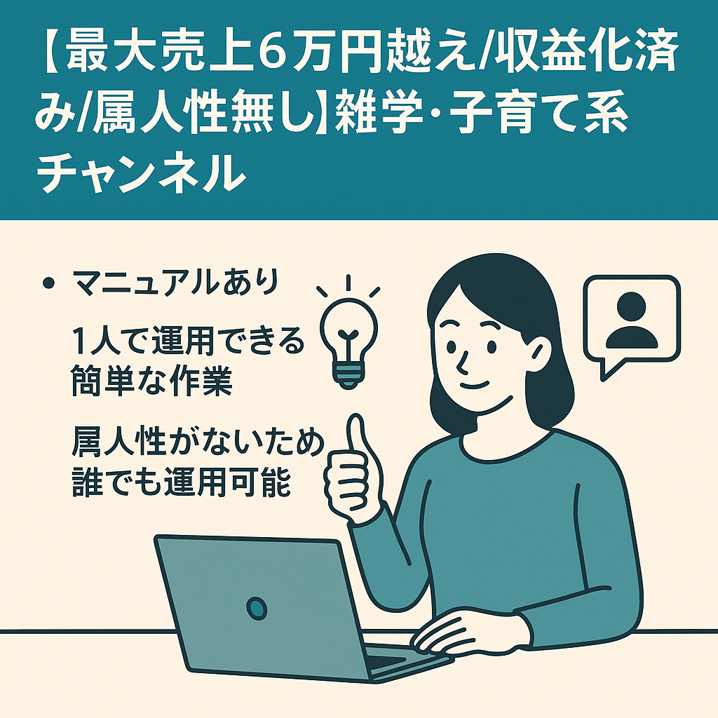 【最大売上6万円越え/収益化済み/属人生無し】雑学・子育て系チャンネル