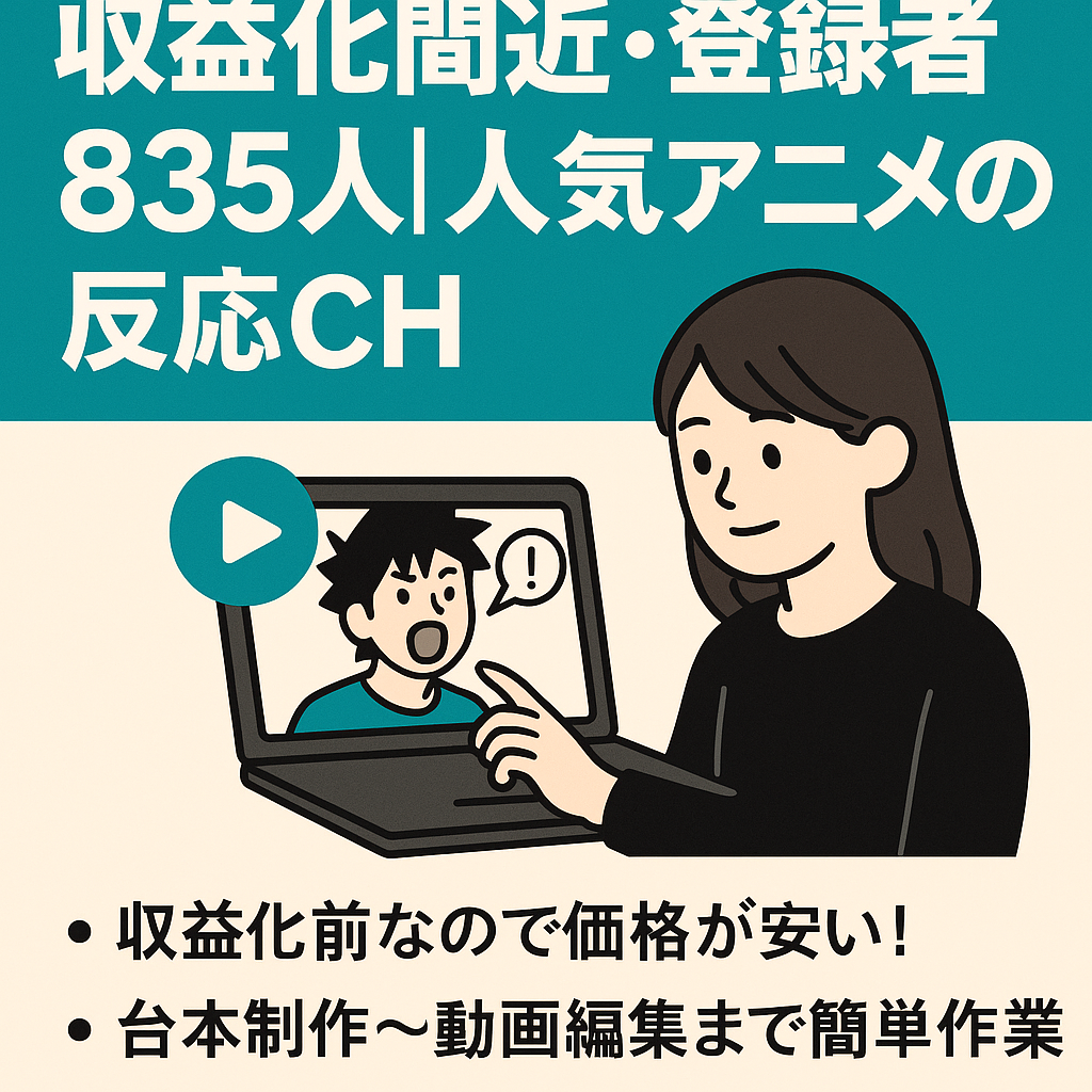 【収益化間近・登録者835人】顔出し・声出し不要/属人性なし/人気漫画・アニメの反応集ch【初心者の方でも運営可能‼︎】
