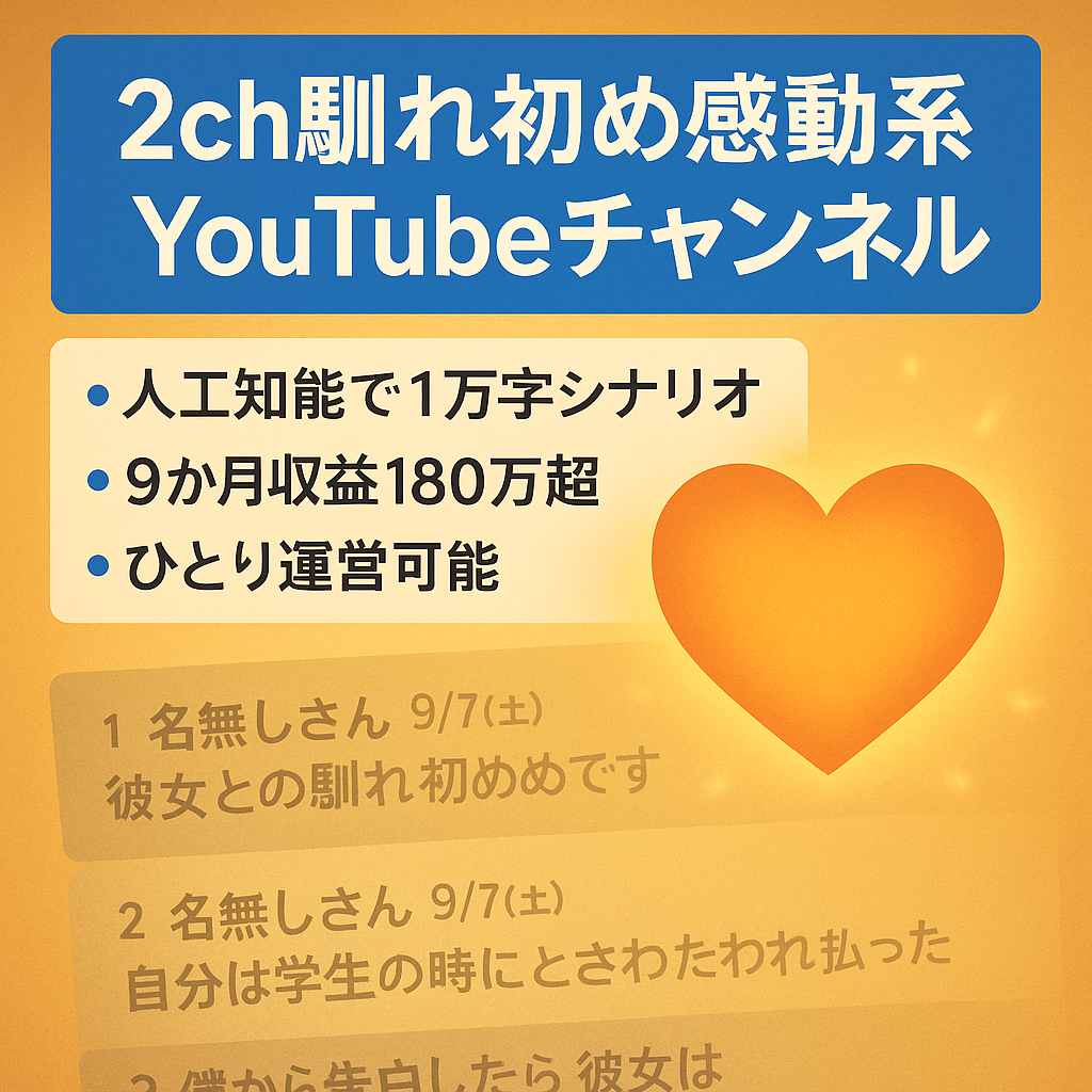 【9ヶ月で180万超｜属人性なし】2ch馴れ初め感動チャンネル（AIシナリオ活用）