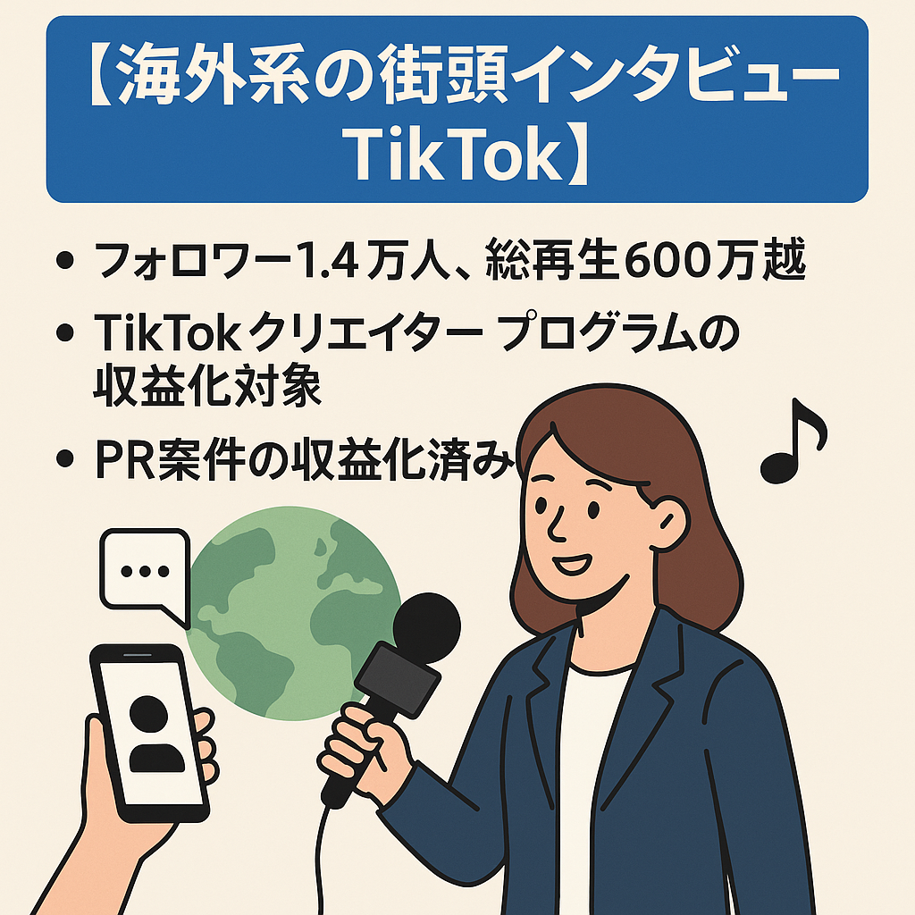 フォロワー1.4万人総再生600万越＜海外系の街頭インタビューTikTok＞
