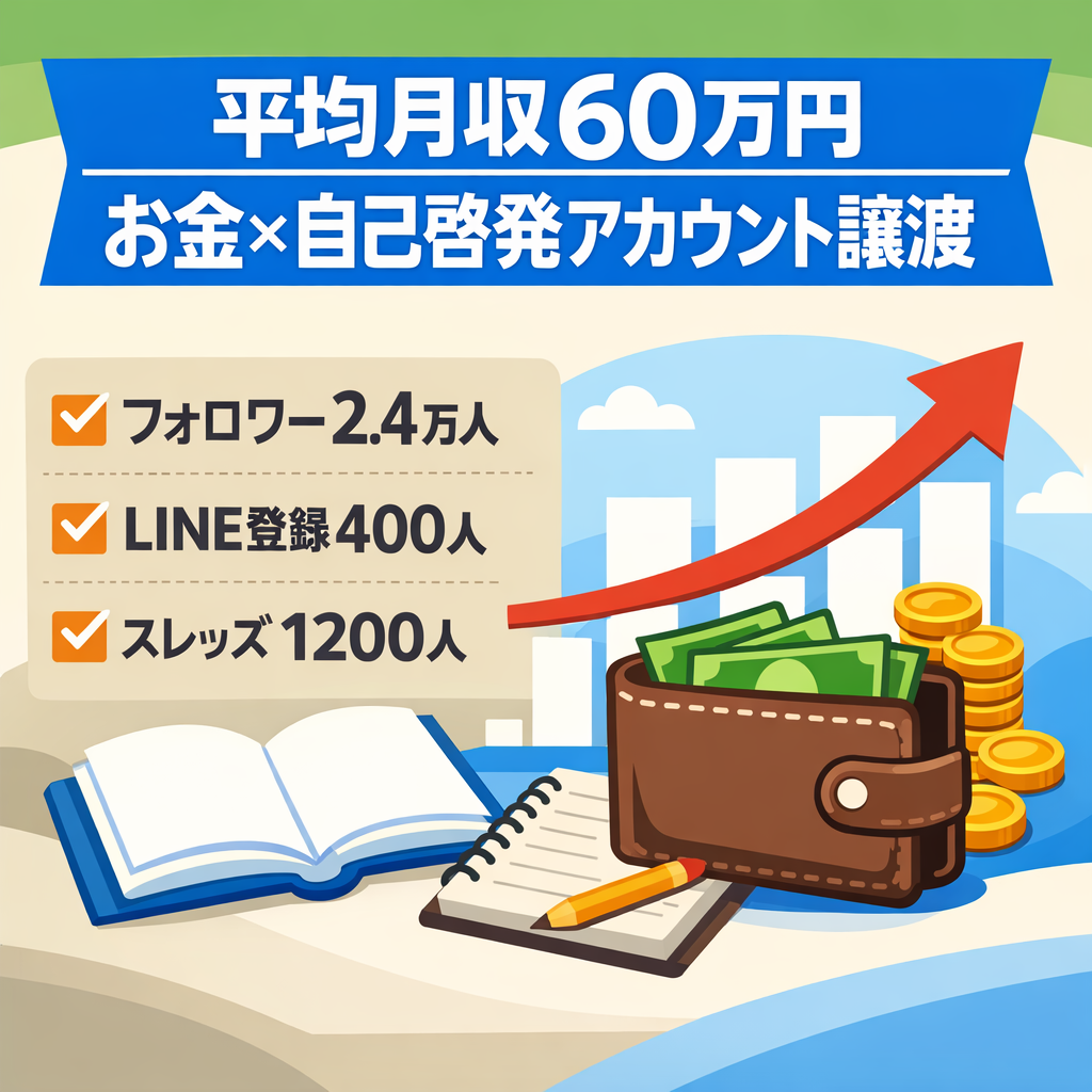 【平均月収60万円】お金×自己啓発リール中心｜フォロワー2.4万人＋LINE400人＋Threads1,200人譲渡