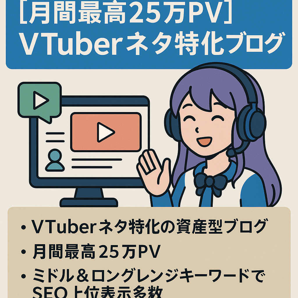 【月間最高25万PV】Vtuberネタ特化の資産型ブログ/ロング•ミドルレンジでSEO上位多数