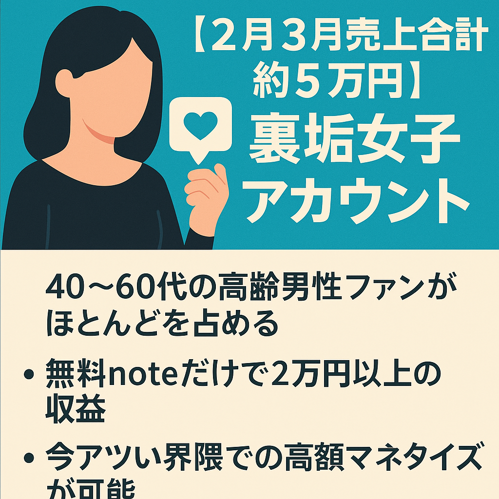 【2月3月売上合計約5万円】裏垢女子アカウント/撮影した写真も譲渡/数か月に渡り継続的に収益あり【ファン化済/属人性低】