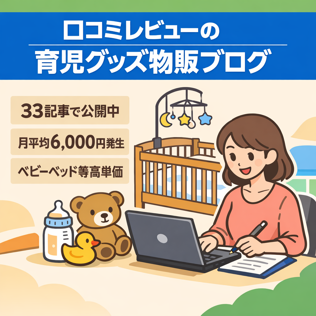 【口コミ、レビュー】直近月平均6,000円発生中｜最高月収2.5万(過去1年実績)の育児・ママ向け物販ブログ
