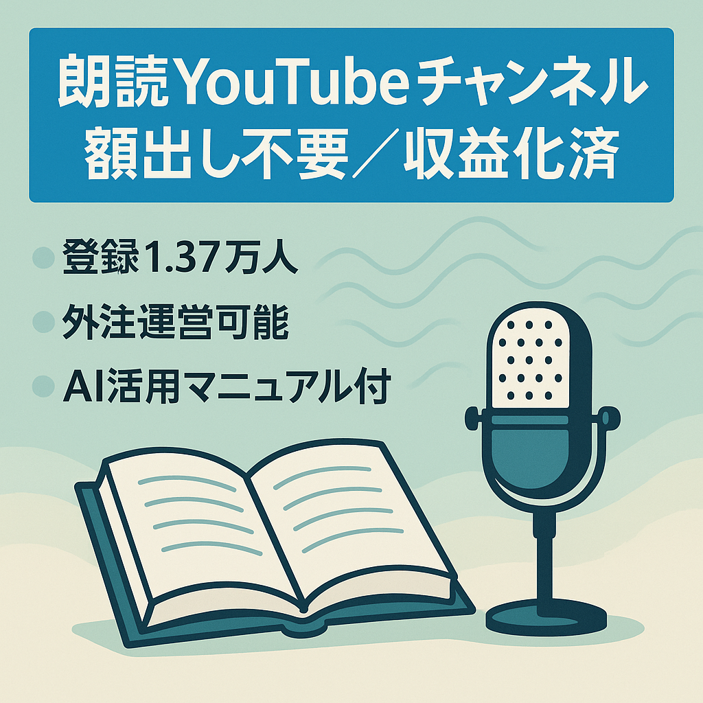 【運用超簡単！破格！更に値下げの相談も可！収益化済み！チャンネル登録者1.37万人】顔出し不要の朗読チャンネル！※属人生ほぼ無 ※AIマニュアル付