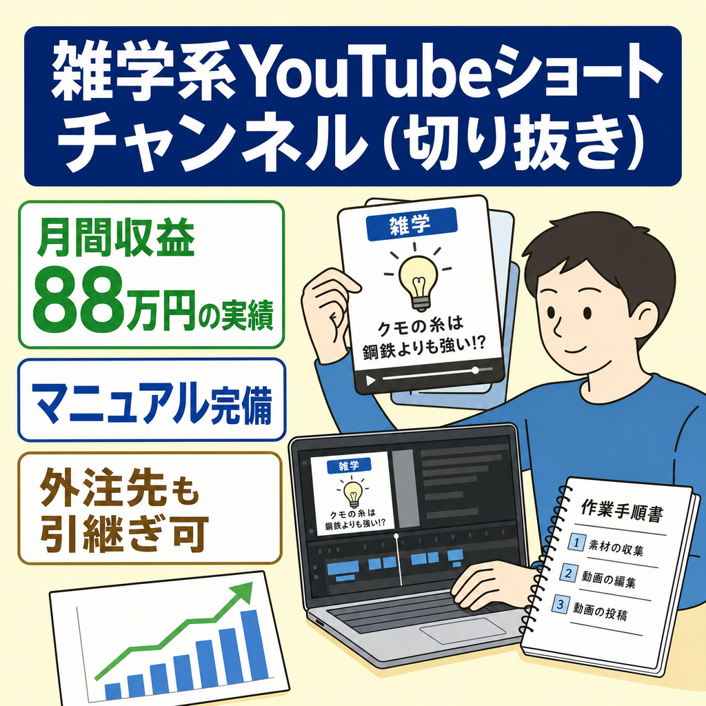 ＜登録者6万人以上＞マニュアル完備の雑学系YouTubeショートチャンネル(切り抜き)