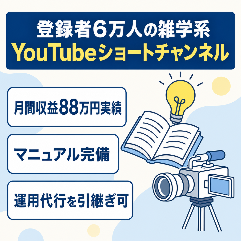 ＜運用代行あり＞登録者6万人マニュアル完備の雑学系YouTubeショートチャンネル(切り抜き)