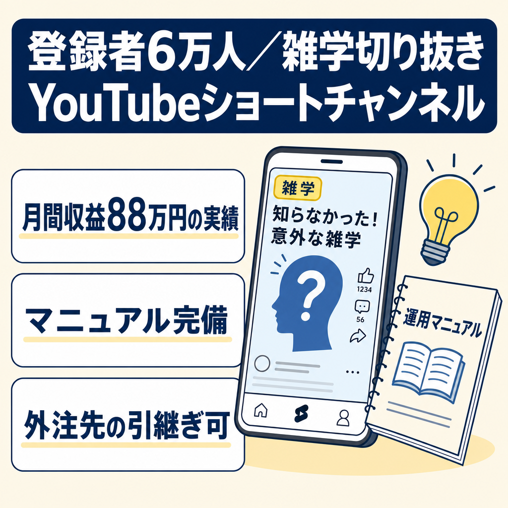 ＜値段交渉歓迎＞登録者6万人マニュアル完備の雑学系YouTubeショートチャンネル(切り抜き)
