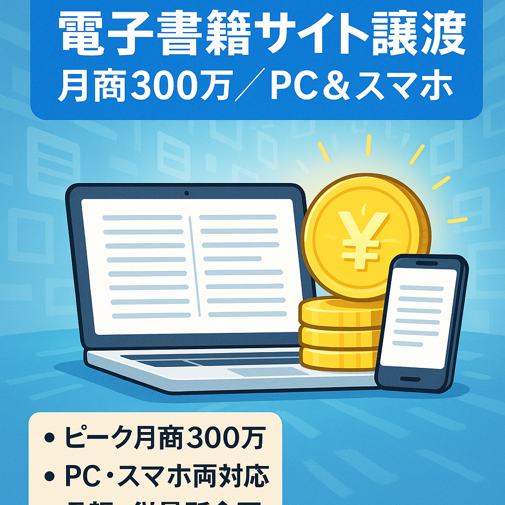 【ピーク時月商３００万円】PC＆スマートフォン対応の電子書籍サイトの譲渡