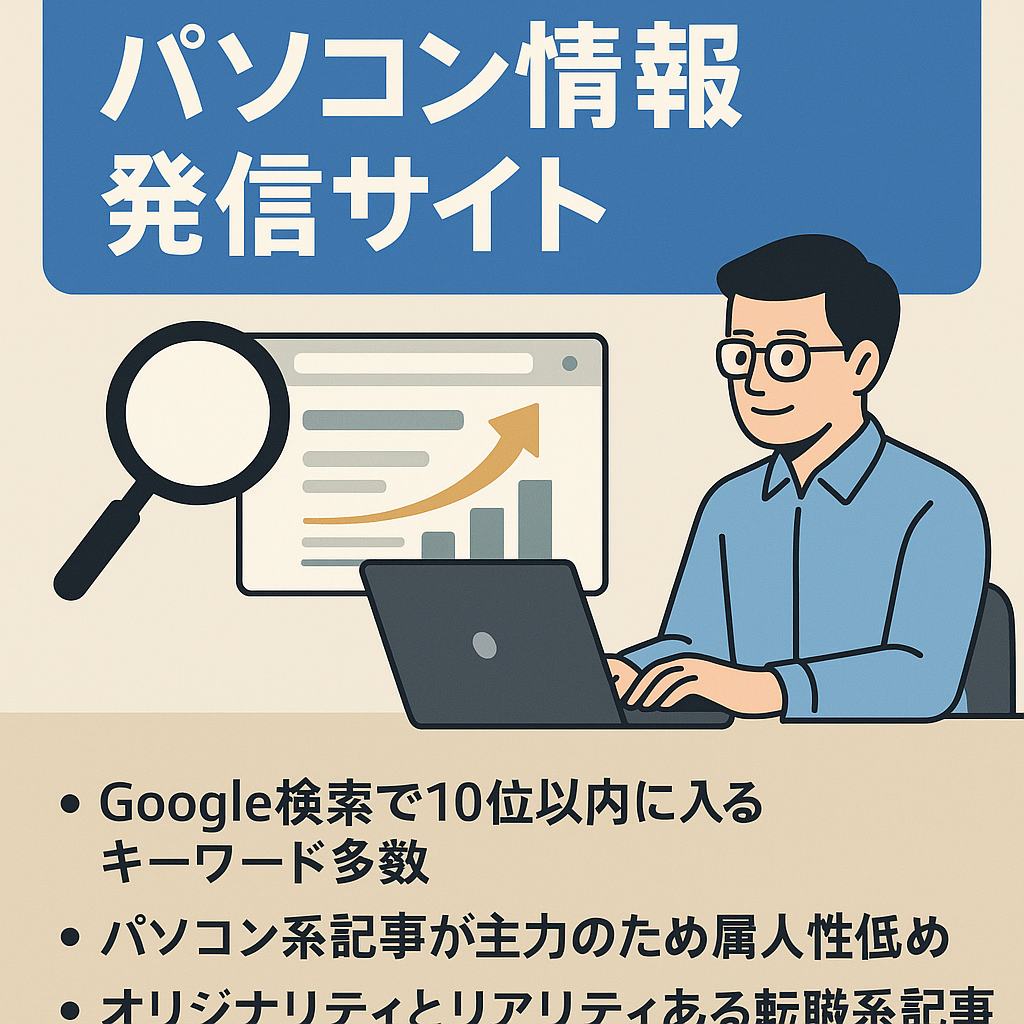 【運営歴5年以上/SEO上位キーワード多数あり】企業からの執筆依頼実績あり！異色経歴のSEが放つパソコン情報発信サイト【コンテンツのみの売却案件】