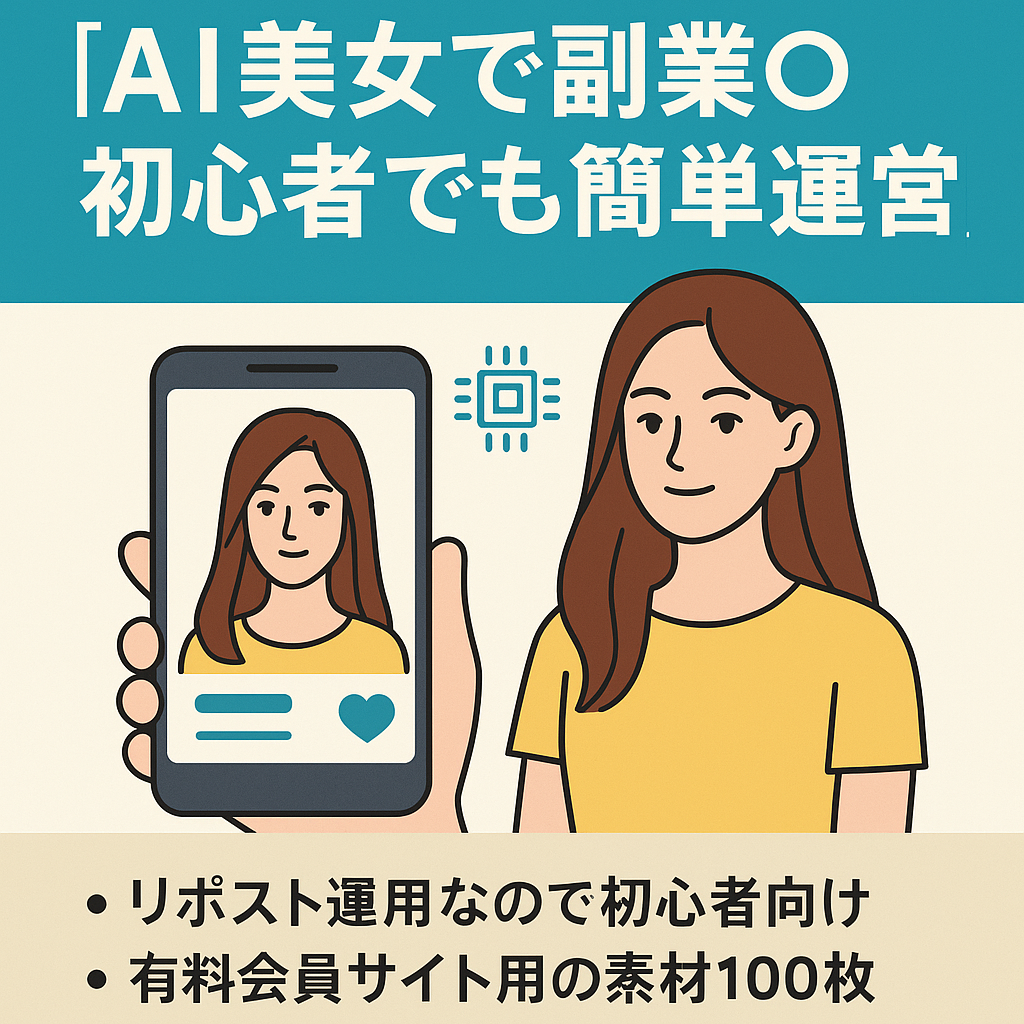 【大人気のAI美女で副業◎初心者でもカンタン運営で収益化】リポストなので投稿が楽で1日1分【有料会員サイト用の素材も100枚セットでお渡し】