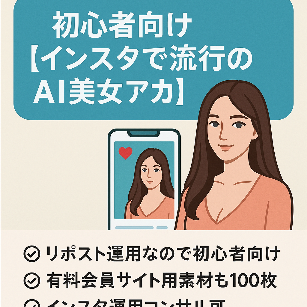 初心者向け【インスタで流行のAI美女アカ◎画像生成なし、リポストだけで収益化】有料会員サイト用の素材も100枚プレゼント中