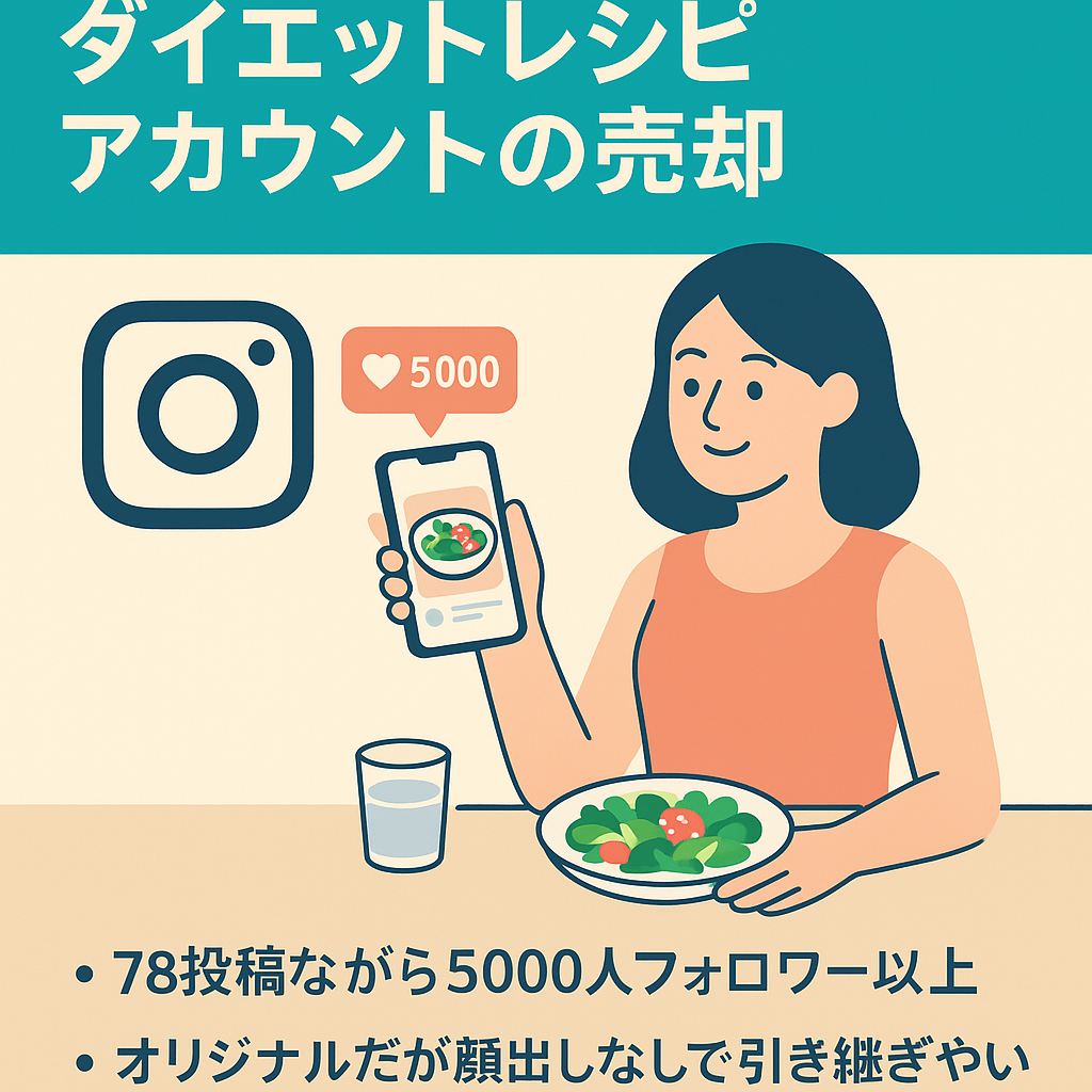 【Instagram FW5,000人以上】ダイエットレシピアカウントの売却