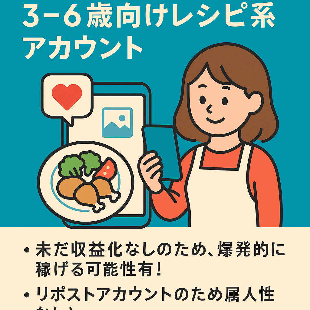 リポスト：【Instagram FW約10,000人】3-6歳に向けたレシピ系アカウント(3ヶ月のSNSコンサル付)(オリジナルアカウントとして運営してくださる方への売却希望）