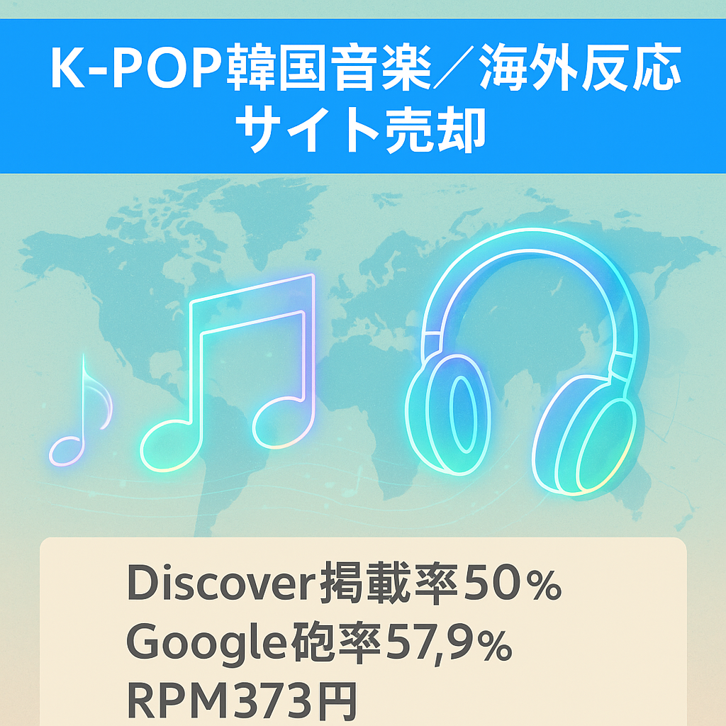【値下げ-5万】K-POP・韓国系音楽に特化した海外の反応サイト【Google砲被弾率 57.9%・RPM373円】