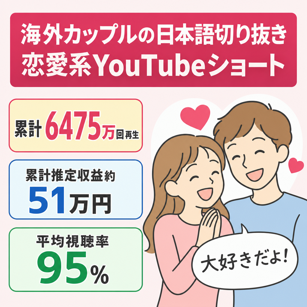 切り抜き：【累計収益51万円・6,400万回再生超】海外カップル動画を日本語化した恋愛系YouTubeショート