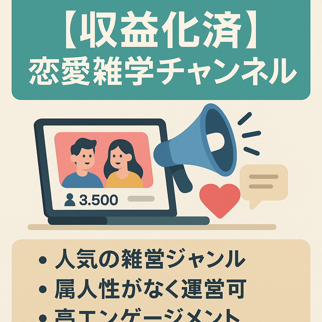 【収益化済/顔出し不要/属人性なし/合成音声使用】登録者数3,500人超えの恋愛雑学チャンネル