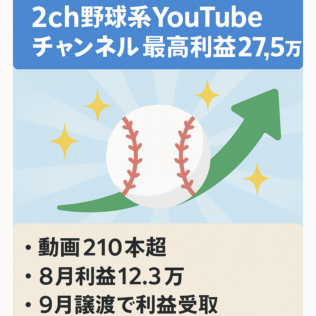 【最高利益27.5万円】2ch野球系YouTubeチャンネル【8月利益12.3万円】