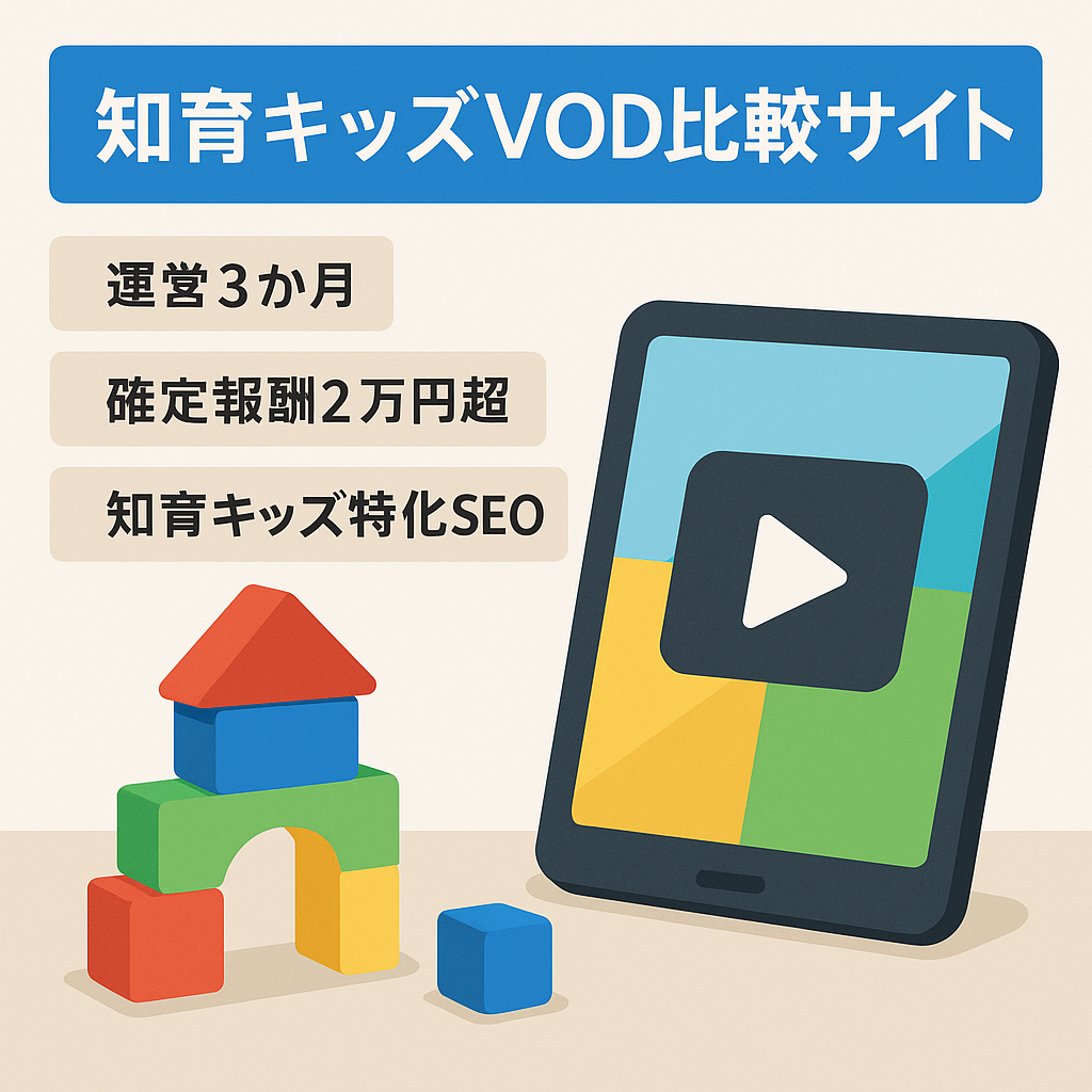【直近月2万円超】知育×キッズ向けVOD比較メディア｜SEO流入伸長・収益発生中