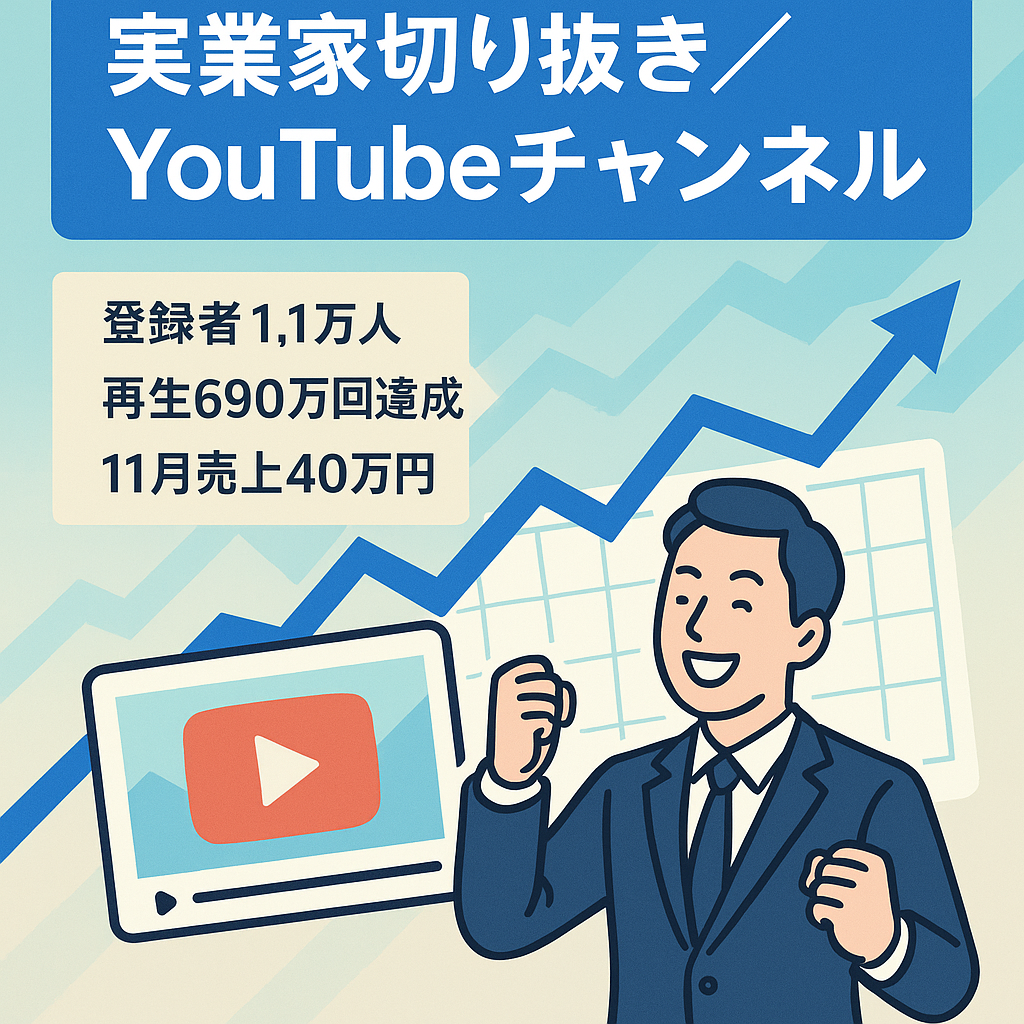 【登録者数1.1万人超】大物実業家切り抜きYoutubeチャンネル【総再生回数690万回/総再生時間28万時間/11月売上40万】