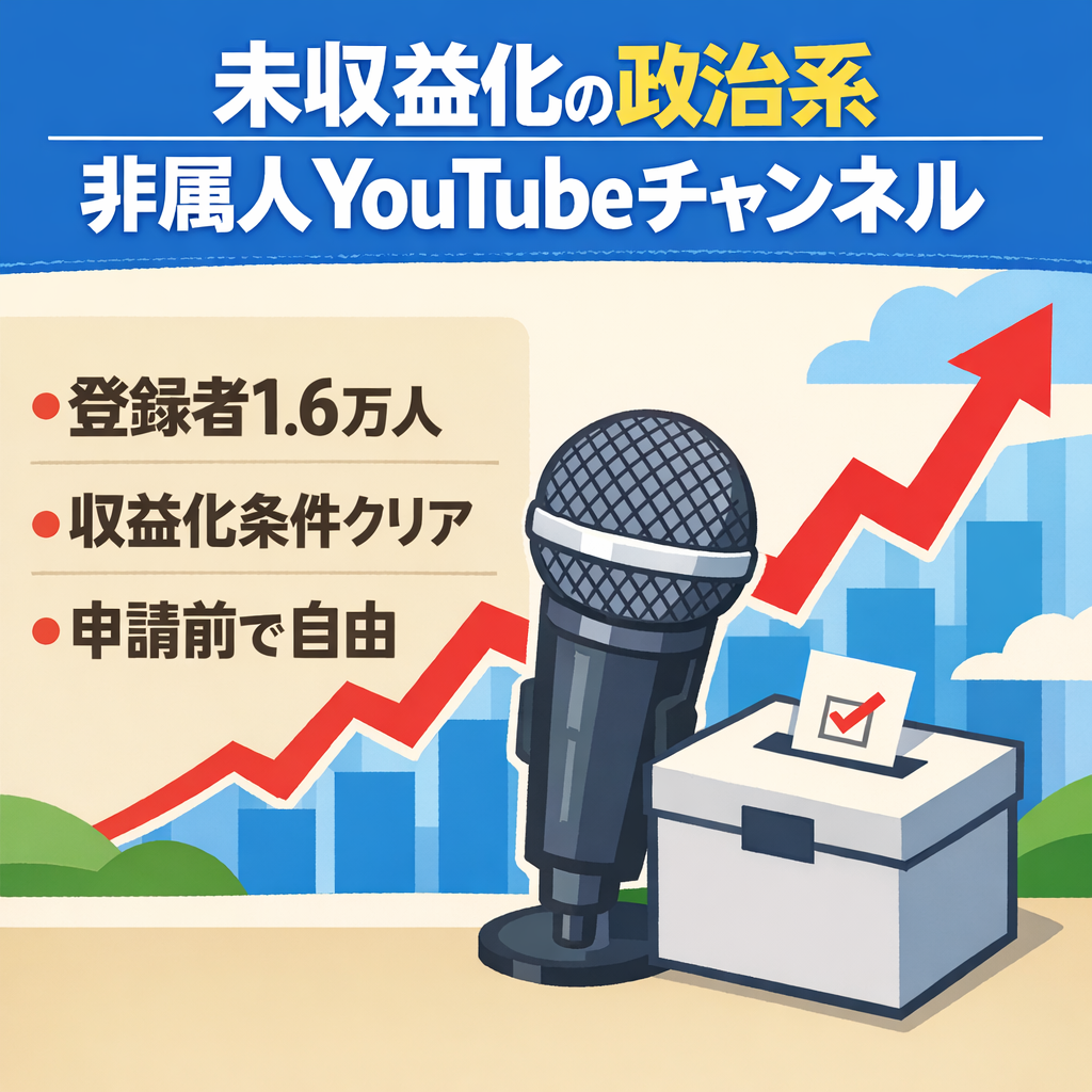 【未収益化】政治系・非属人YouTubeチャンネル【収益化条件突破済｜登録者1.6万人〜】