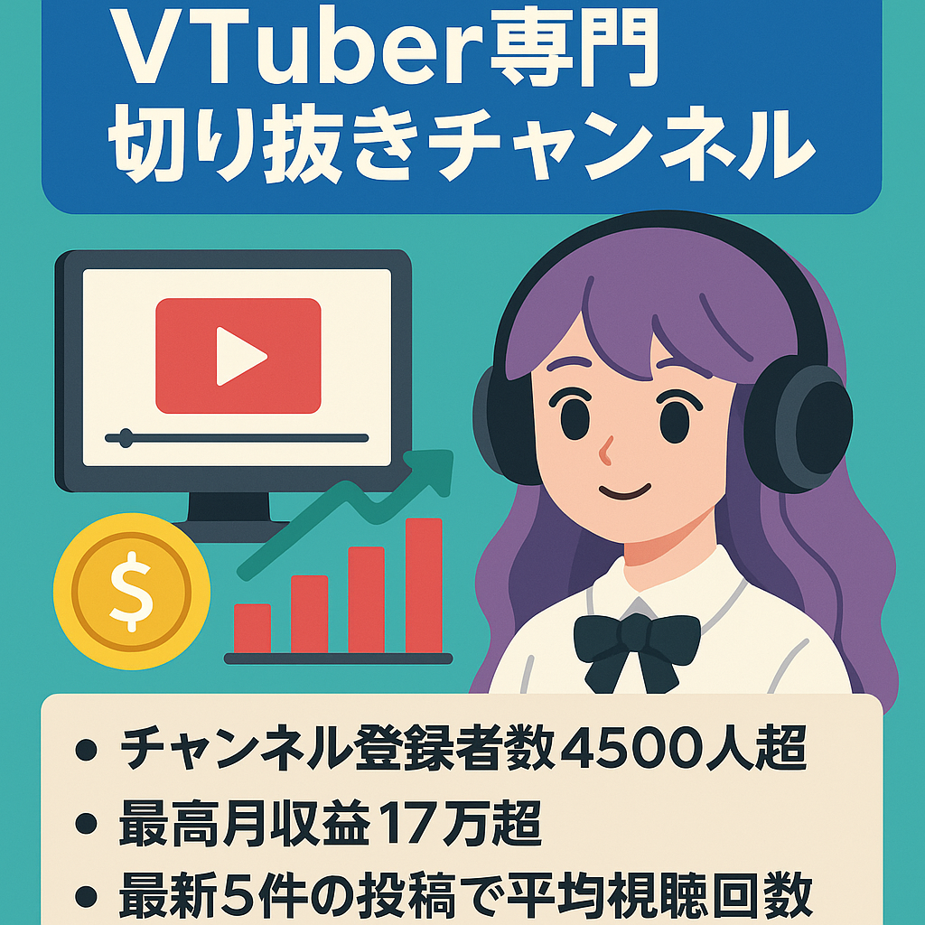 【早い者勝ち】Vtuber専門切り抜きチャンネル　収益化通過してます。登録者数4500人超え　最高収益17万超
