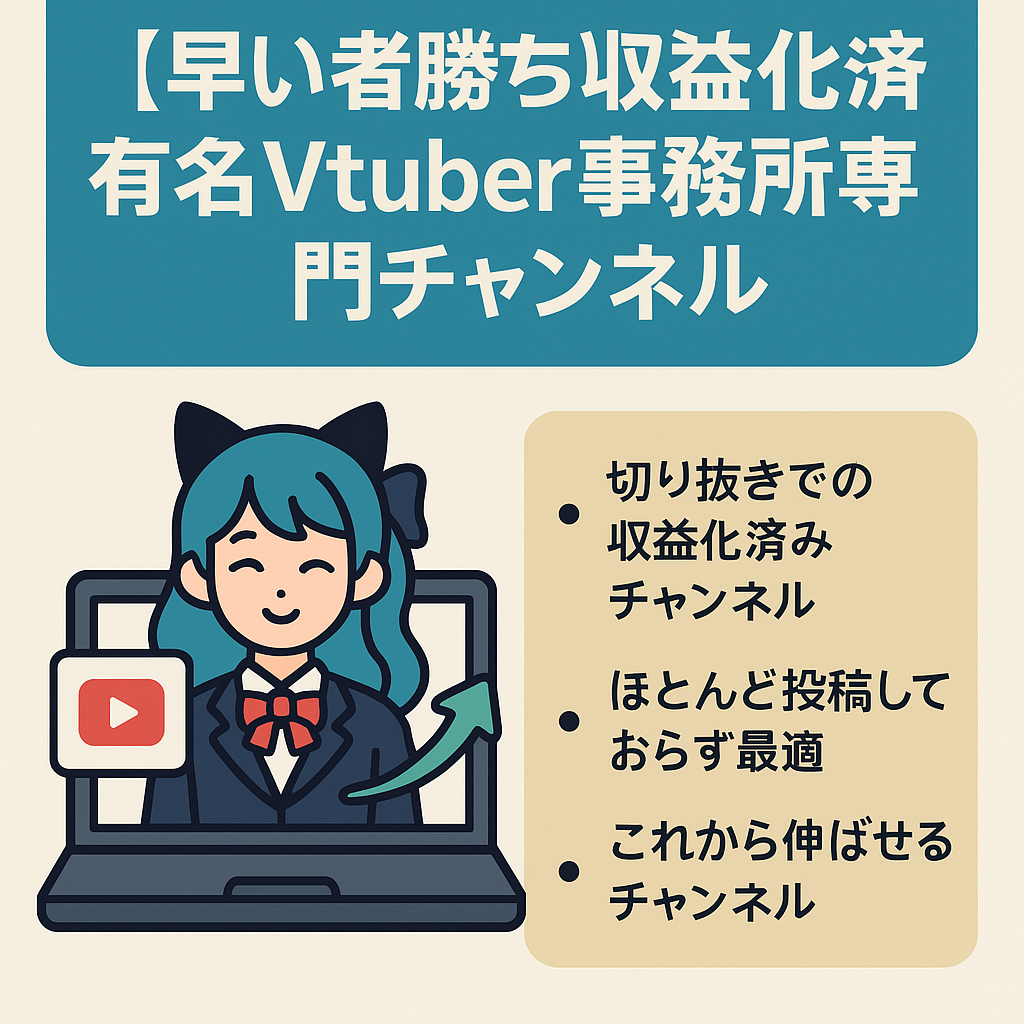 【早い者勝ち】収益化済み　最高月収益28,000円　某有名Vtuber事務所専門切り抜きチャンネル