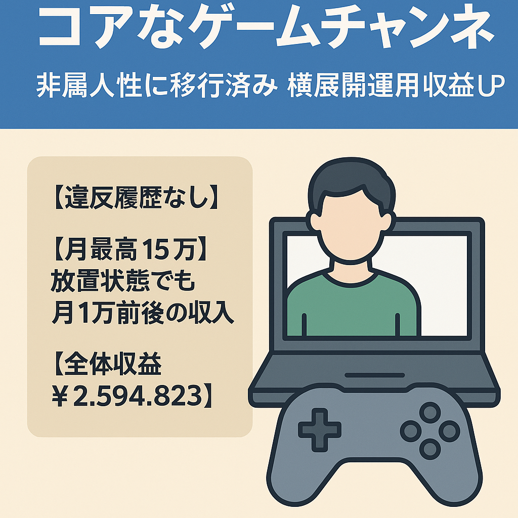 競合がいないコアなゲームチャンネル　非属人性に移行済み　横展開運用で収益UP
