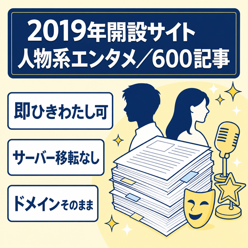 【2019年開設新規ドメイン/600記事】人物系資産記事中心のエンタメサイト