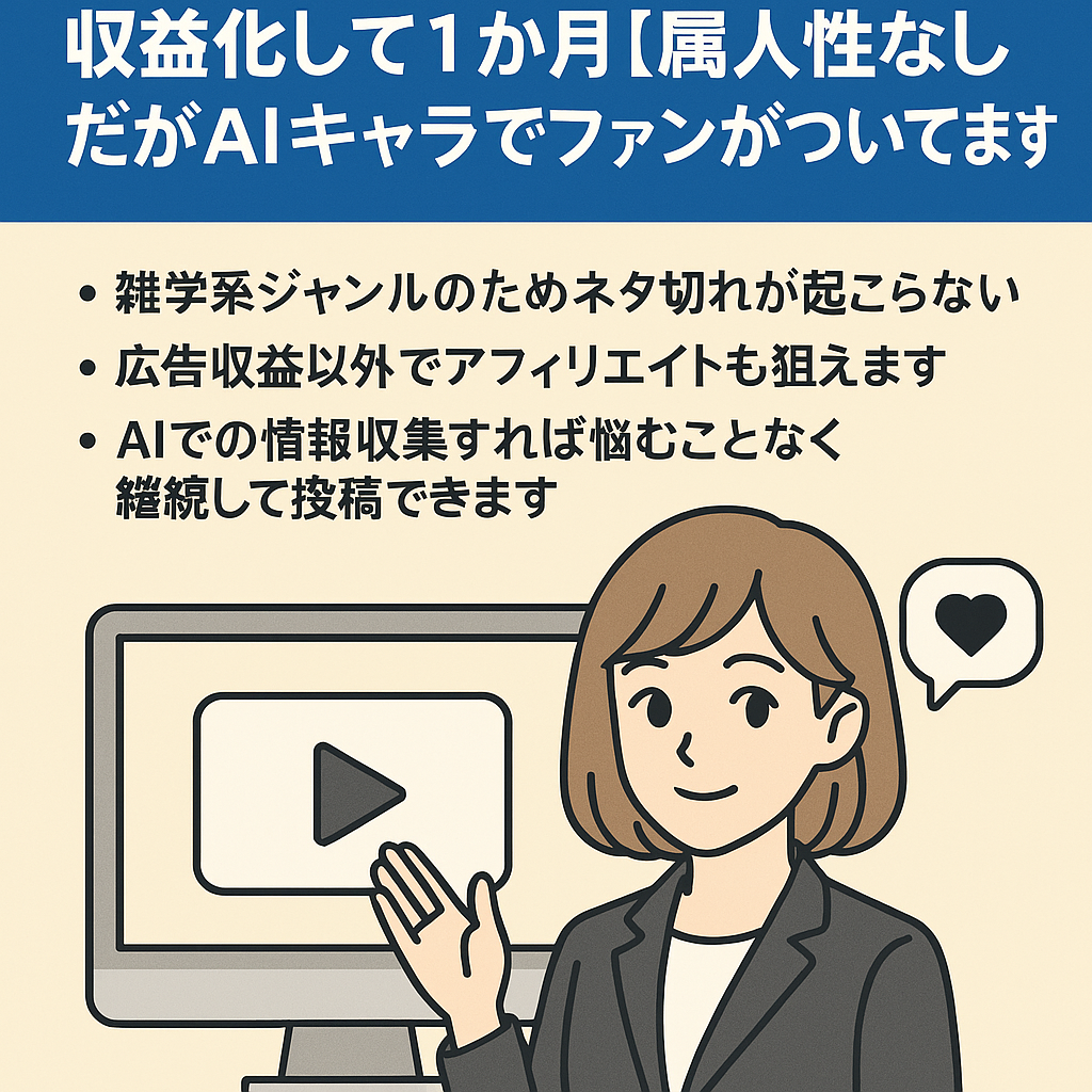 【微エロ】雑学系YouTubeチャンネル　収益化して１か月【属人性なしだがAIキャラでファンがついてます】