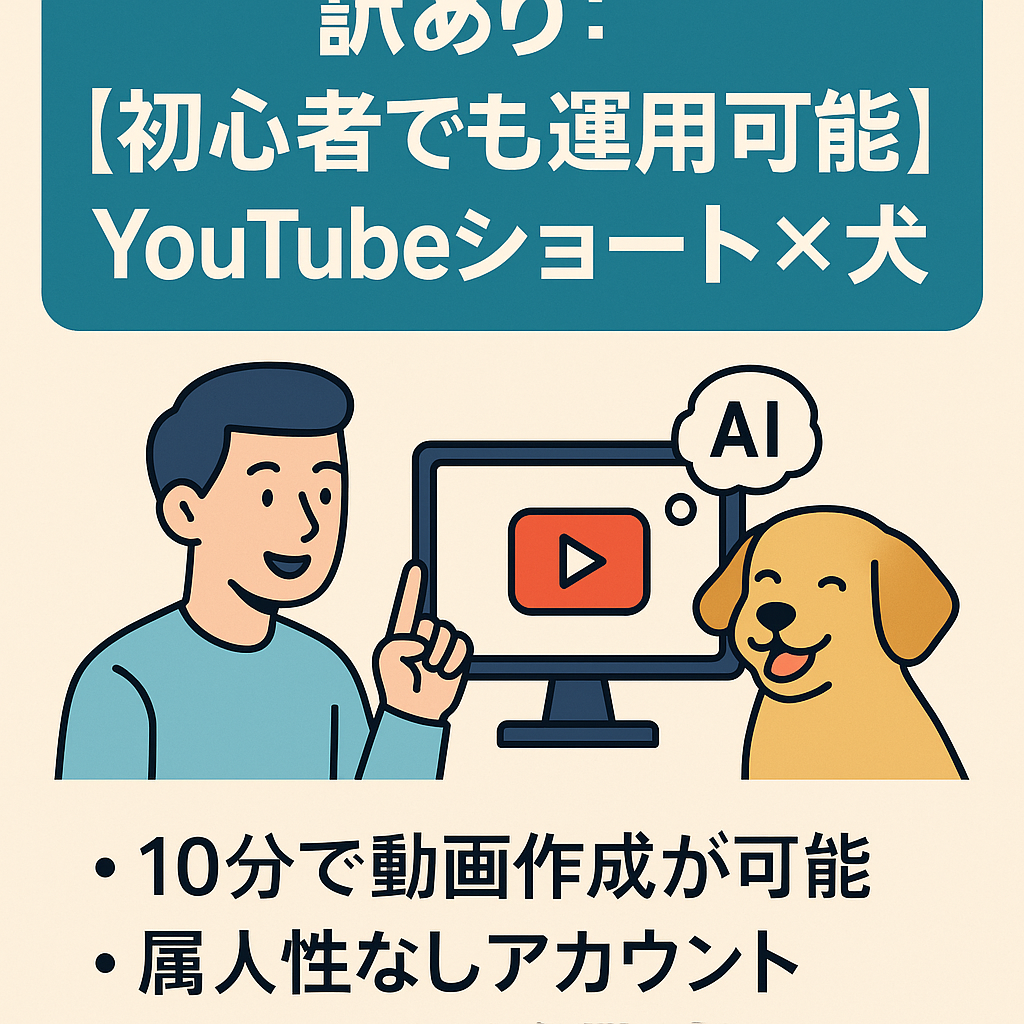 訳あり：【作業時間10分/初心者でも運用可能】Youtube AI×犬ショート動画アカウント