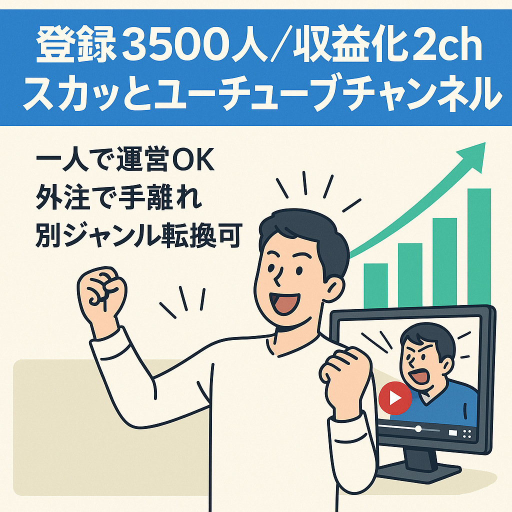 【収益化済！属人性なし！】登録者3500人／2chスカッと系YouTubeチャンネル（過去最高月収26万円）【副業にも！】