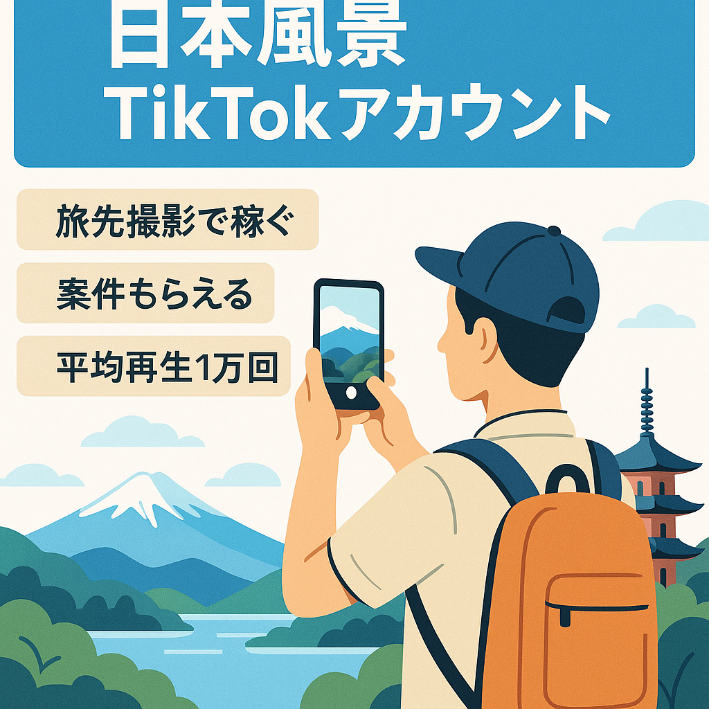 【Tik Tok フォロワー5万人以上】旅行しながら動画を撮影、投稿し収益可能。日本風景動画アカウント