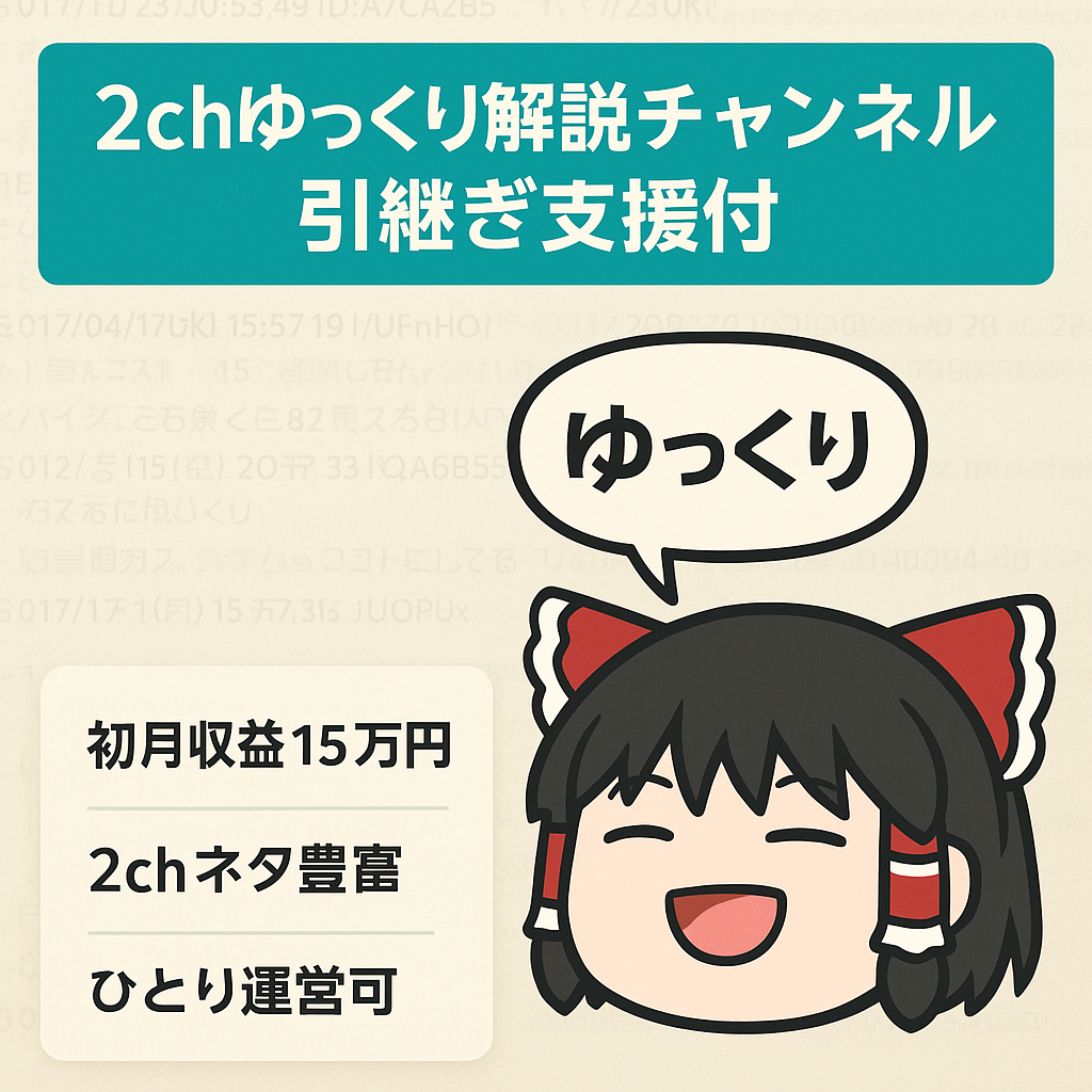 【譲渡後サポートあり】顔出しなしの2chゆっくり解説！1人運営・外注どちらも可能