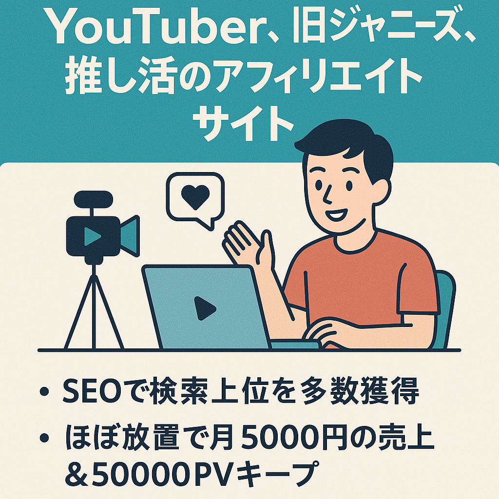 【1位キーワード&上位表示記事多数】　YouTuber、旧ジャニーズ、推し活を中心としたアフィリエイトサイト