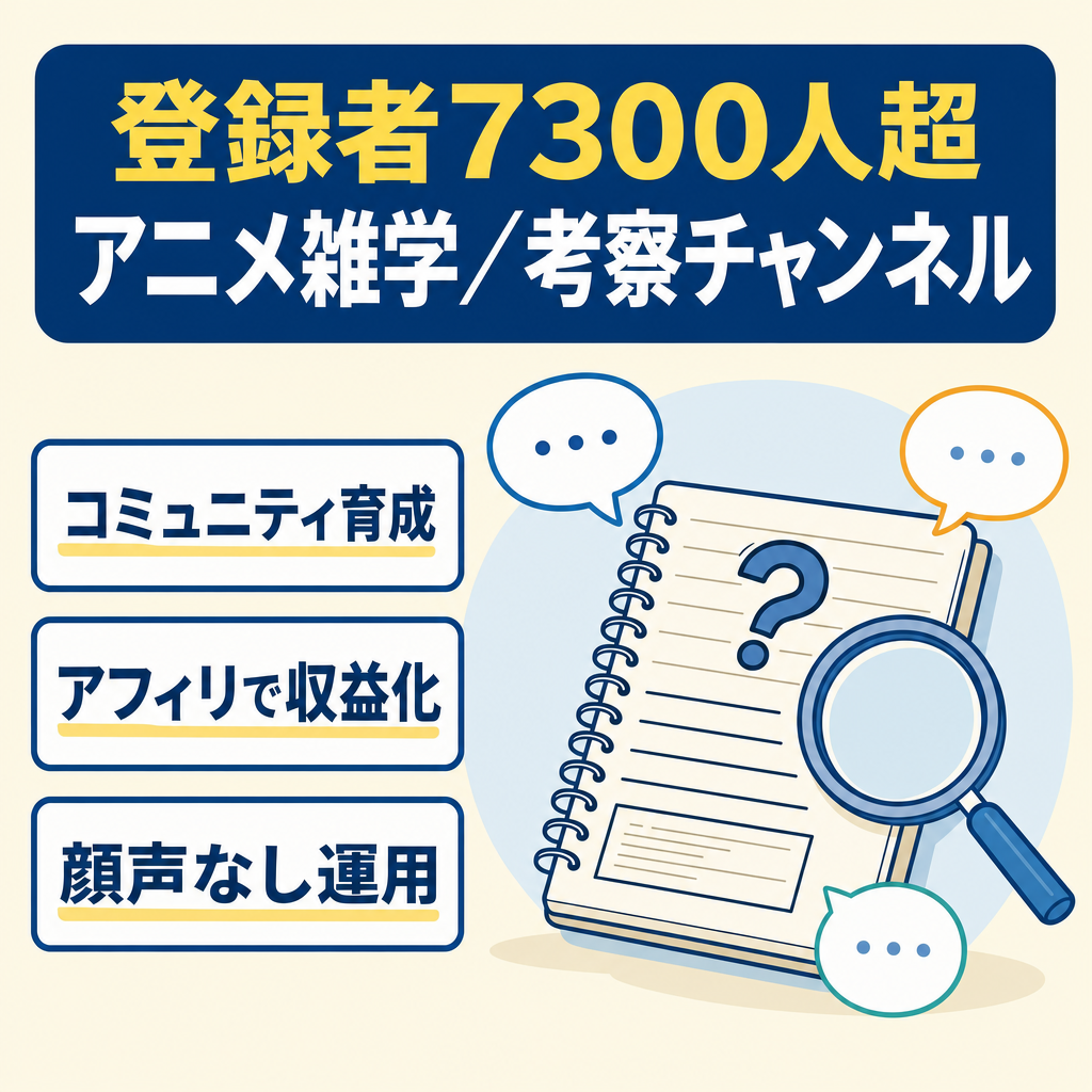 【登録者7300人超】人気のアニメ雑学･考察チャンネル【コミュニティ育ててアフィリエイト】