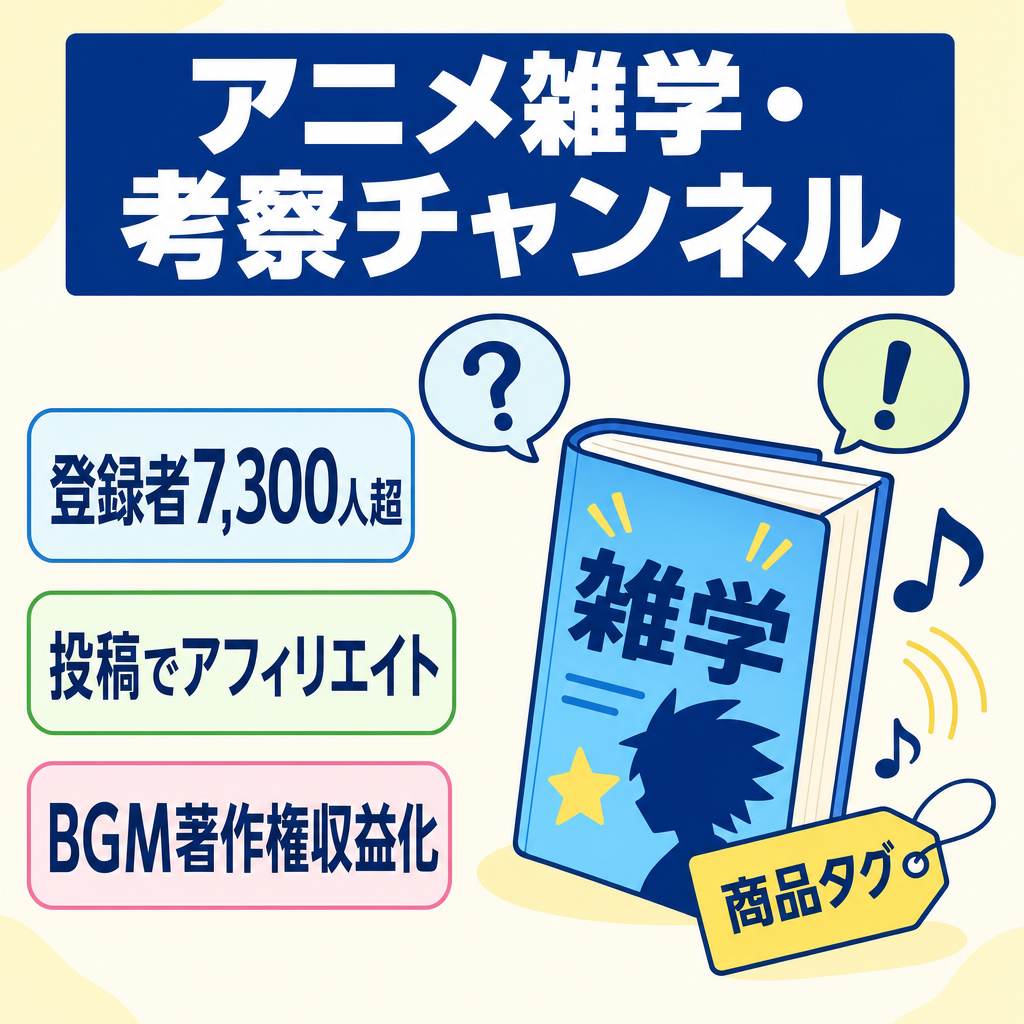【登録者7300人超】人気のアニメ雑学･考察チャンネル【コミュニティでアフィ】BGM著作権収益も！